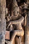 The great Chola temples of Tamil Nadu - The Brihadishwara Temple of Thanjavur. Dvarapala defending the eastern entrance porch of the temple mandapa. 